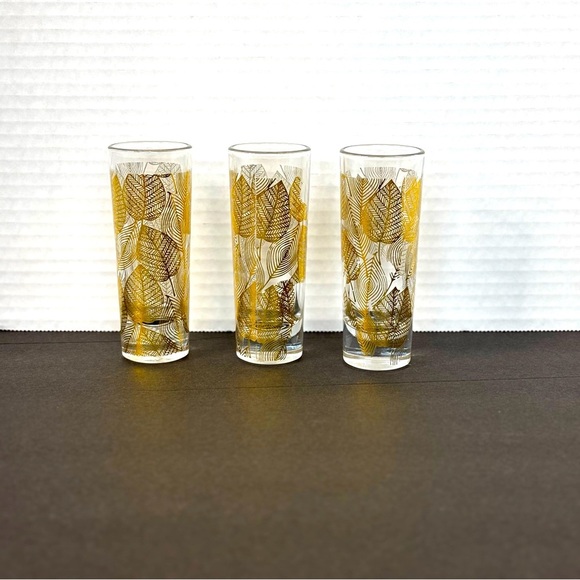 MCM Barware Etched Shot Glasses Gold Leaf - Set of 3 - Picture 1 of 6